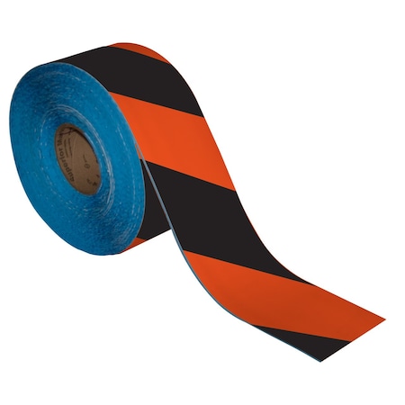 Superior Mark Floor Marking Tape, 4in x 100Ft , Black/Orange Hazard Stripe IN-50-219I